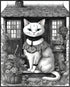 Posterizer 1 pcs- gothic themed house with white cat-Gothic Art-Art for Animal Lovers- Living Room Bedroom Decor- unframed wall art...