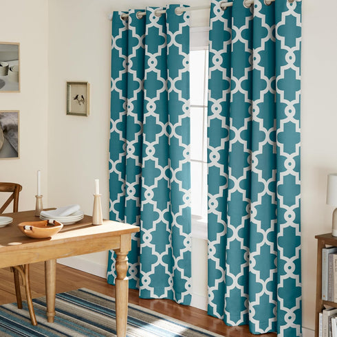 TOWN & COUNTRY EVERYDAY Ironwork Geo Trellis Sateen Indoor Curtains, Room Darkening Blackout, Grommet Top, Energy Efficient, 2-Pack Set, 52"x96", ...
