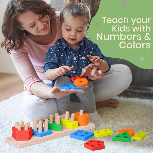 Montessori Toys for 1+ Year Old - Sorting and Stacking Educational Wooden Shape Sorter Toy - Preschool Learning Toys for Toddlers 1-3 -Year-Old - ...