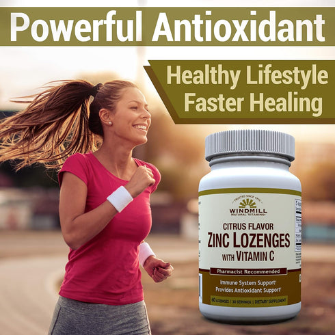 Windmill Health Natural Vitamins Zinc Lozenges with Vitamin C Honey Lemon Flavor, Immune System Support, Provides Antioxidant Support, Delicious &...