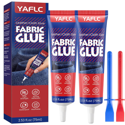 Fabric Glue Permanent 75ml *2, Fabric Glue for Patch, Clear Fabric Glue for Clothing Permanent Washable Clothing Glue for All Fabrics, Cotton, Den...