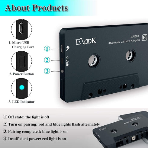 Elook Car Audio Receiver, Bluetooth Cassette Receiver Tape Aux Adapter Player with Bluetooth 5.0...