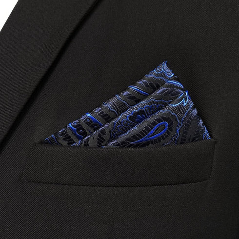 S&W SHLAX&WING Ties for Men Blue Navy Paisley Matching Pocket Square Only...