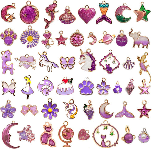 LITMIND 50 Pcs Cute Enamel Charms for Jewelry Making Bulk lot Rhinestone Necklace Pendants Earrings Bracelet Designer for DIY Crafting Charms...