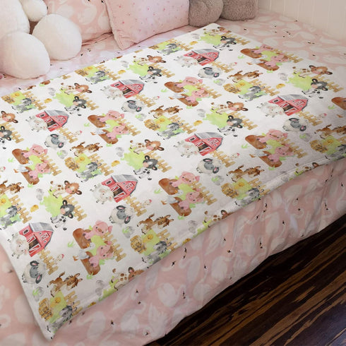 Farm Life Animals Barn Baby Blanket for Boys Girls Gift Neutral, Cow Chicken Pig Sheep Flannel Fleece Nursery Bed Blankets, Soft Lightweight Newbo...