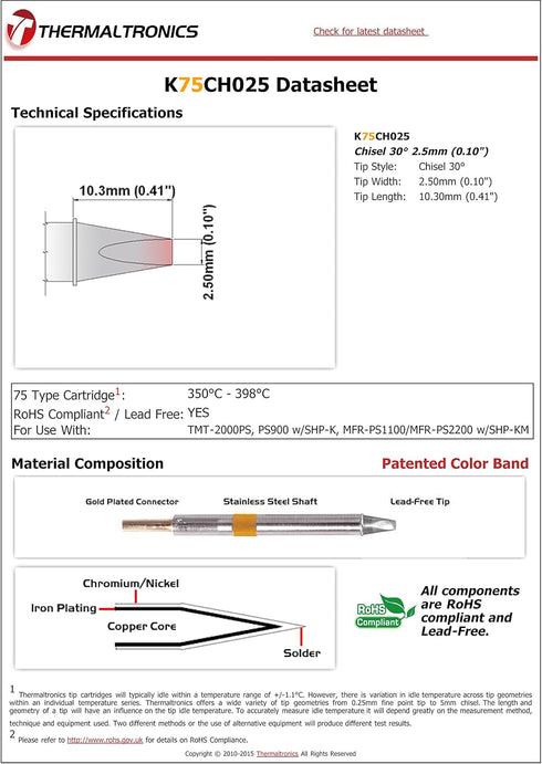 Thermaltronics K75CH025 Chisel 30deg 2.5mm (0.10in)...