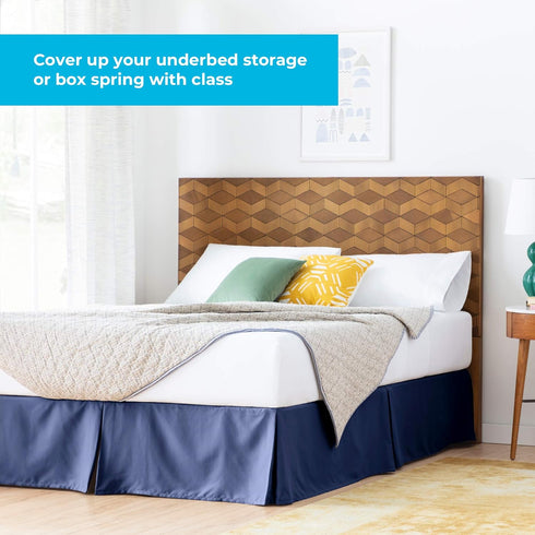 Linenspa 14 Inch Wrinkle and Fade Resistant-Machine Washable-Easy Use Pleated Microfiber Bed Skirt, Full, Navy...
