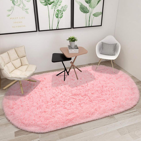 junovo Ultra Soft Washable Shaggy Rug - Non-Slip Oval Carpet for Nursery, Kids Bedroom & Home Decor (2.6x5.3ft Pink) | Plush Fluffy Floor Mat for ...