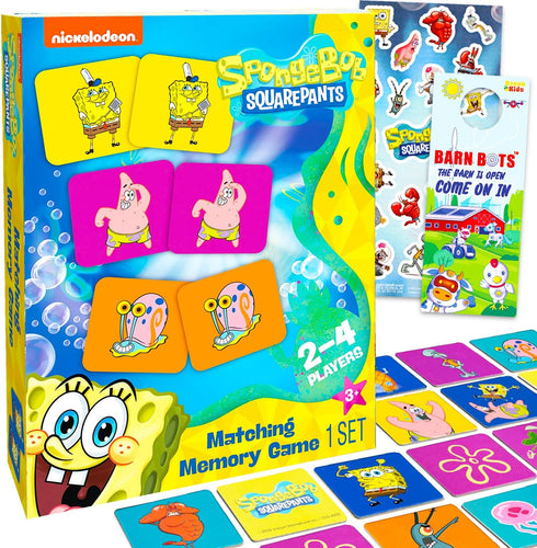 Nickelodeon SpongeBob Memory Game - SpongeBob Educational Toy Bundle includes SpongeBob Memory Matching Game Plus SpongeBob Stickers and Door Hang...