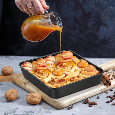 E-far 9x9 Baking Pan, Nonstick Square Cake Pan with Stainless Steel Core, Black Metal Bakeware for Brownies Lasagna Cakes, Non-toxic & Easy Clean,...