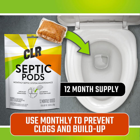 CLR Septic System Treatment Pods, Hassle-Free, Dissolvable and Easy to Flush, Formulated with Biobased Ingredients, Helps prevent Clogs and Build-...