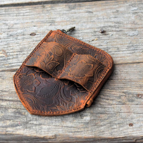 JJNUSA Genuine Leather Minimalist Wallet for Men Slim EDC Wallets with EDC Pocket Wallet, Cash Organizer, Card Holder Flower Brown...