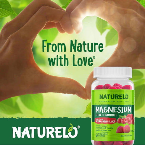 NATURELO Magnesium Citrate Gummies - for Calm & Relaxation Support, Natural Berry Magnesium Gummies, 60 Vegetarian Gummies...