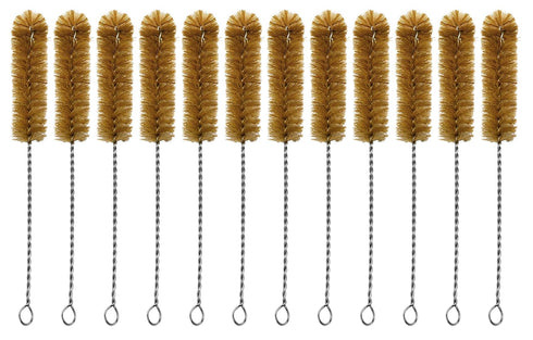 EISCO 12PK Bristle Cleaning Brushes with Fan-Shaped Ends, 9.25" - Twisted Stainless Steel Wire Handle - Ideal for 1" - 1.2" Diameter Tubes, Bottle...