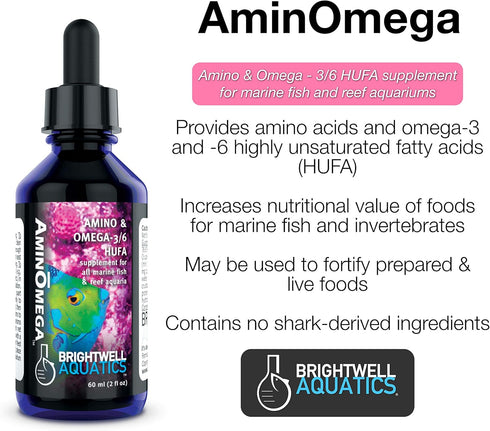 Brightwell Aquatics AminOmega - Amino & Omega - 3/6 HUFA Supplement for All Marine Fish & Reef Aquariums 60-ml...