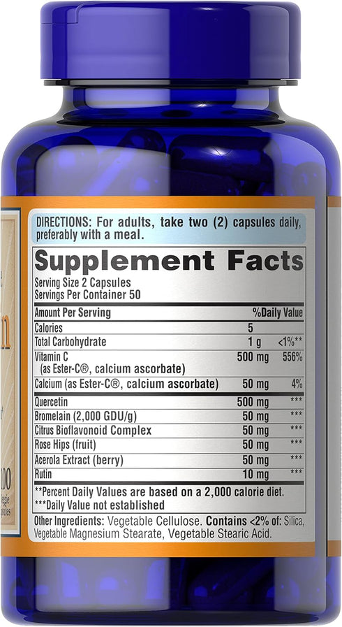 Puritan's Pride Quercetin Complex with Vitamin C, Supports Upper Respiratory Health, 100 ct...