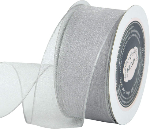 VATIN Silver Organza Wired Ribbon, 1-1/2" Silver Sheer Ribbon with Metallic Edge for Christmas Tree Decoration Gift Wrapping Wedding Crafts -25 Ya...