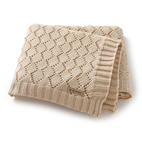 mimixiong Neutral Baby Blanket Knitted Cellular Receiving Crib Nursery Swaddling Blanket for Boys and Girls Camel 40x30 Inch...