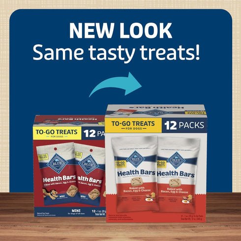Blue Buffalo Health Bars Natural Crunchy Dog Treats TO-GO, Mini Biscuits, Bacon, Egg & Cheese 1-oz Bags (Pack of 12)...