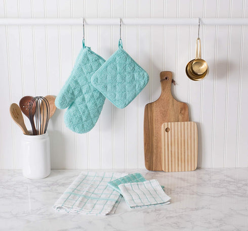 DII Basic Terry Collection Quilted 100% Cotton, Potholder, Aqua, 3 Piece...