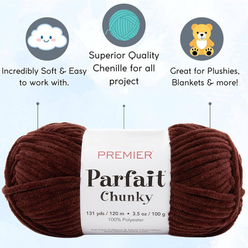 Premier Yarns Parfait Chunky Chocolate 1150-35 (3-Skeins - Same Dye Lot) Weight S Bulky #6 Polyester Yarn for Crocheting and Knitting - Bundle wit...