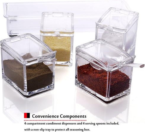 Clear Seasoning Box,V-Resourcing 4 Pieces Clear Seasoning Storage Container for Spice Salt Sugar Cruet,Condiment Jars with Spoons…...