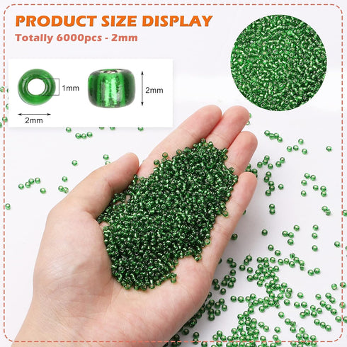 10000pcs Glass Seed Beads Bulk,2mm 12/0 Craft Seed Beads Small Pony Beads for DIY Craft Projects Bracelets Necklace Jewelry Making - Dark Green Wa...