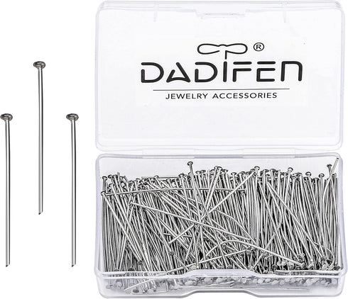 300pcs 304 Stainless-Steel Head Pins for Jewelry Making 22 Gauge 40mm Silver Flat Head pins for DIY Earrings Necklace Pendant Jewelry Findings Sup...