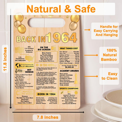 60th Birthday Gifts for Women Men,60 Year old Birthday Present, Back In 1964 Cutting Board,60th Birthday Decorations,Best Gifts 60 Years Old women...