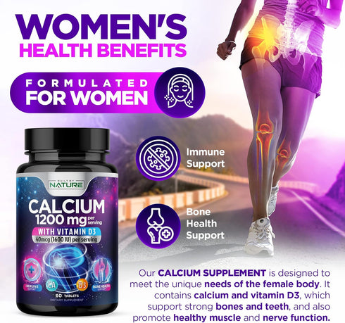 Calcium 1200mg with Vitamin D3 for Best Absorption - Advanced Bone Support Supplement, 1200 mg Calcium Carbonate & 1600 IU Vitamin D3, Slow Releas...