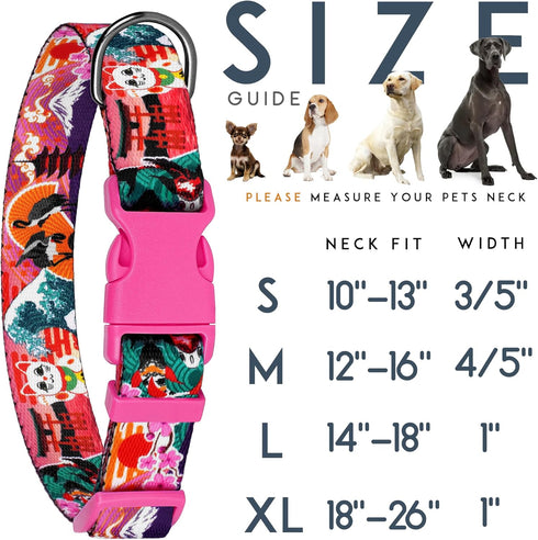 Nature Dog Collar Travel Pattern Adjustable Nylon Pet Collars for Small Medium Large Dogs Puppy Designer Print (Japan, Neck Fit 14"-18")...