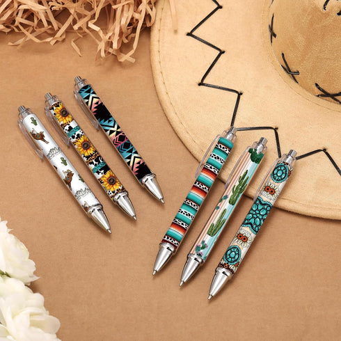 36 Pcs Western Theme Pens Bulk Print Ballpoint Pens Cowboy Pens Western Cowboy Party Favors Black Retractable Gel Pens School Office Supplies for ...