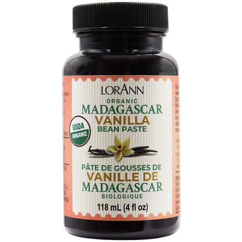 LorAnn Organic Pure Madagascar Vanilla Bean Paste 4oz (118ml) - Rich Flavor, Real Seeds, Ideal for Baking, Desserts, Cooking, Pure Madagascar Bour...