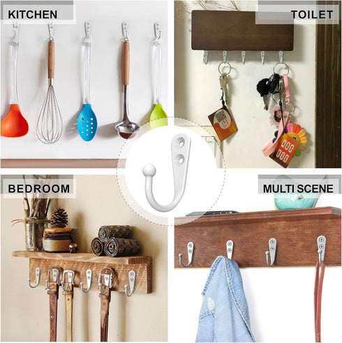 15PCS White Coat Hooks | Robe Hooks | Wall Hooks White | Small Hooks | Coffee Mug Hooks | Wall Hooks White with 30 Pieces Screws for Towel, Key, R...