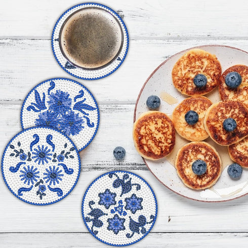 6Pcs 5D Diamond Painting Coasters with Holder, DIY Blue Coasters for Drinks Coffee Table, Diamond Arts Painting Kits for Beginners, Adults & Kids,...