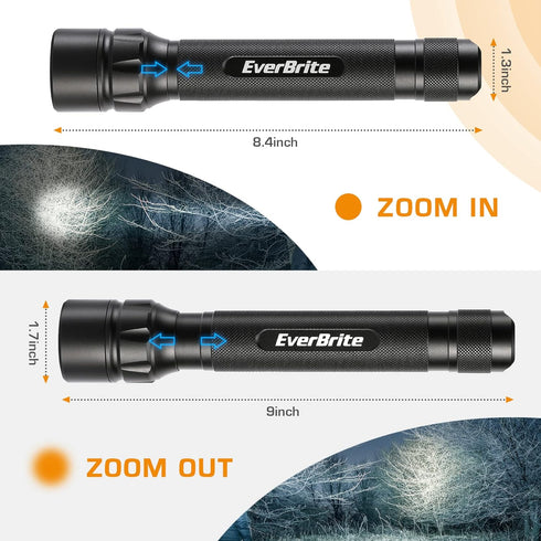 EverBrite Ultra Bright Tactical Flashlight, 600 Lumen Zoomable Adjustable Focus, 4 Light Modes, Heavy-Duty Aluminum Flashlight for Hurricane Suppl...