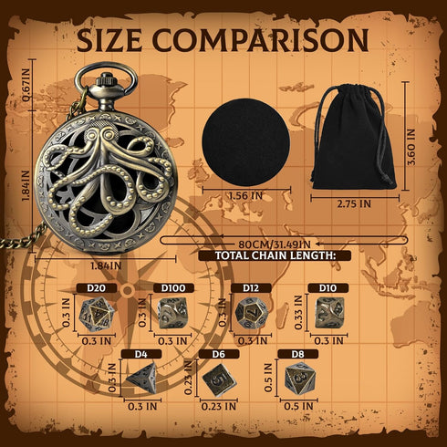 Mini DND Dice Set with Pocket Watch Shell, 7PCS Polyhedral Metal Dice Set Perfect for Dungeons and Dragons Gifts, MTG, Role Playing Board Games Ac...