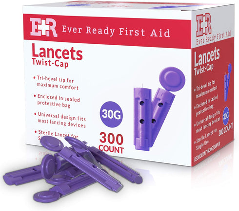 Ever Ready First Aid Sterile Twist-Cap Lancets 30G Purple - 300 Count...