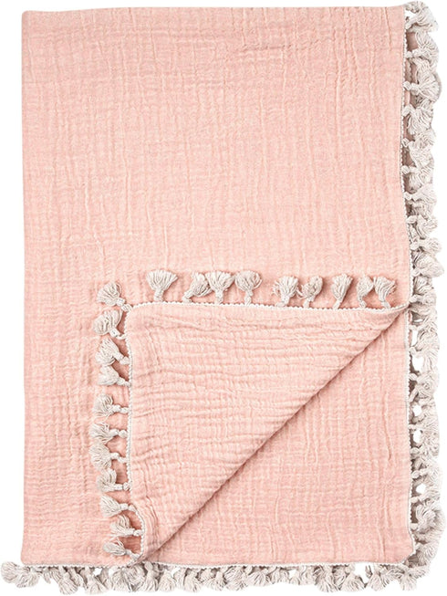 Crane Baby Muslin Swaddle Blanket, Soft Cotton Lightweight Nursery and Stroller Blanket for Baby Boys & Girls, Desert Rose, 30" x 40"...
