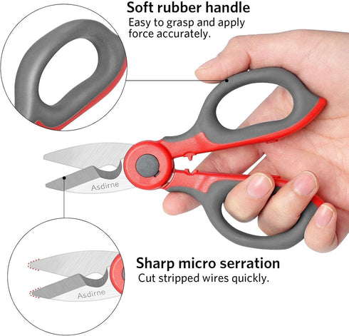 2 Pack Electrician Scissors, Heavy Duty Stainless Steel Sharp Blades and Soft Rubber Grip, Electrician Shears with Protective Cover, 6.1 Inch (Gra...