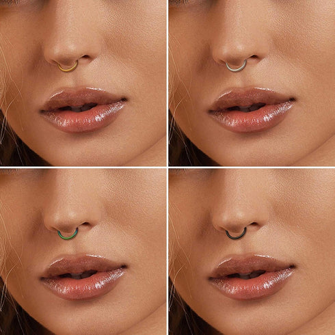 Jstyle 5Pcs 316L Surgical Steel Septum Rings Nose Rings Hoop 16G 18G 20G Hinged Clicker Hoop Nose Rings for Women Men Cartilage Hoop Earring Lip H...