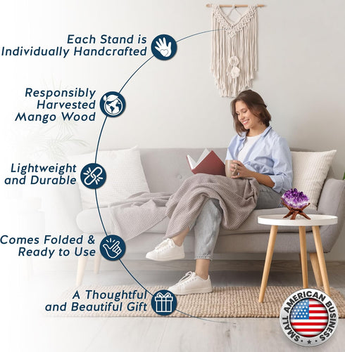 Alternative Imagination Wooden Tripod Display Stand – 6-Inch Hand Carved Holder Made from Sustainable Mango Wood – Folding Reddish-Brown Stand for...