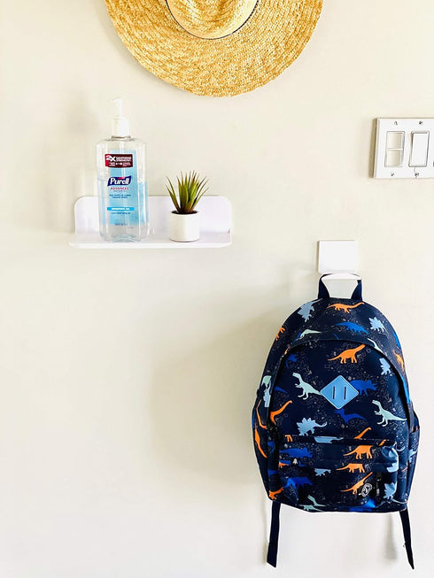 Made in USA White Stick-On Removable Adhesive Floating Wall Shelf Durable Textured ABS Injection Molded Plastic with Lipped Edges | Designed for S...