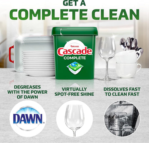 Cascade Complete ActionPacs, Dishwasher Detergent Pods, Fresh, 27 Count...