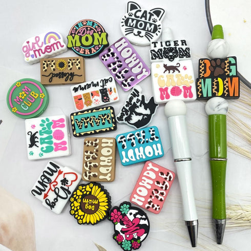 Dog Mom Silicone Focal Beads for Pens Characters Mama Club Focal Beads Silicone Charms Keychain Making Kit Assorted Silicone Shaped Beads for Bead...