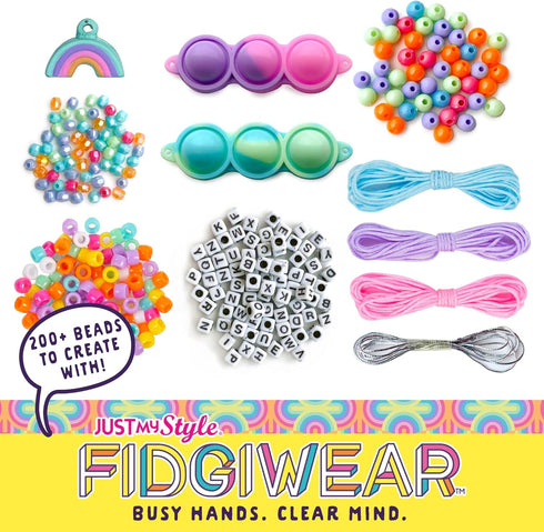 Just My Style Fidgiwear Rainbow D.I.Y. Squish & Pop Jewelry, Create Your Own Fidget Jewelry for Kids, Includes Squishy Charms, Fidget Toys with A ...
