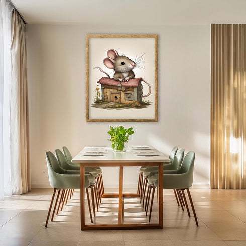 Posterizer 1 pcs- Cute mouse leaning on a tiny house-Art for Animal Lovers-Kids Room Art-Gift for Daughter, Son, Kids-Decor for nursery toddlers k...