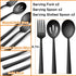 E-far Matte Black Serving Utensils Set of 6, Stainless Steel 8.7 Inch Hostess Serving Set with Square Edge, Metal Serving Slotted Spoons Forks for...