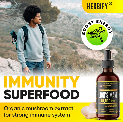 Lions Mane Supplement - Daily Mushroom Supplement for Memory, Focus & Clarity - Brain Booster - Lions Mane Tincture for Natural Immune Support - V...