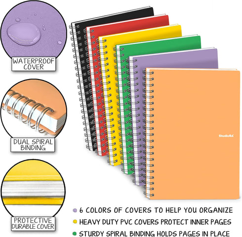 Spiral Notebooks, 6 Pack, 1-Subject, College Ruled Paper, 8.5 x 11, 70 Sheets of 70g/? Paper, Durable PP Cover, For School, Office, Business, Prof...